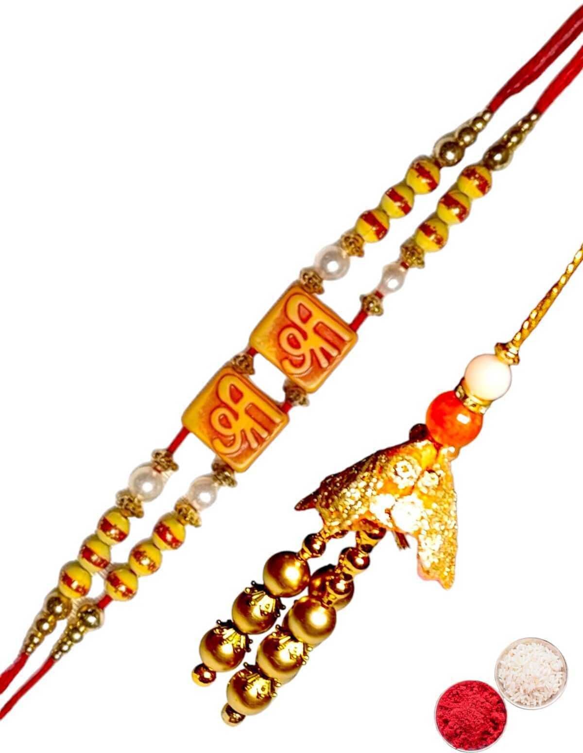 SUNINOW Bhaiya Bhabhi RS-24 Zardosi Rakhi  Set (1 rakhi for brother , 1 rakhi for bhabhi)