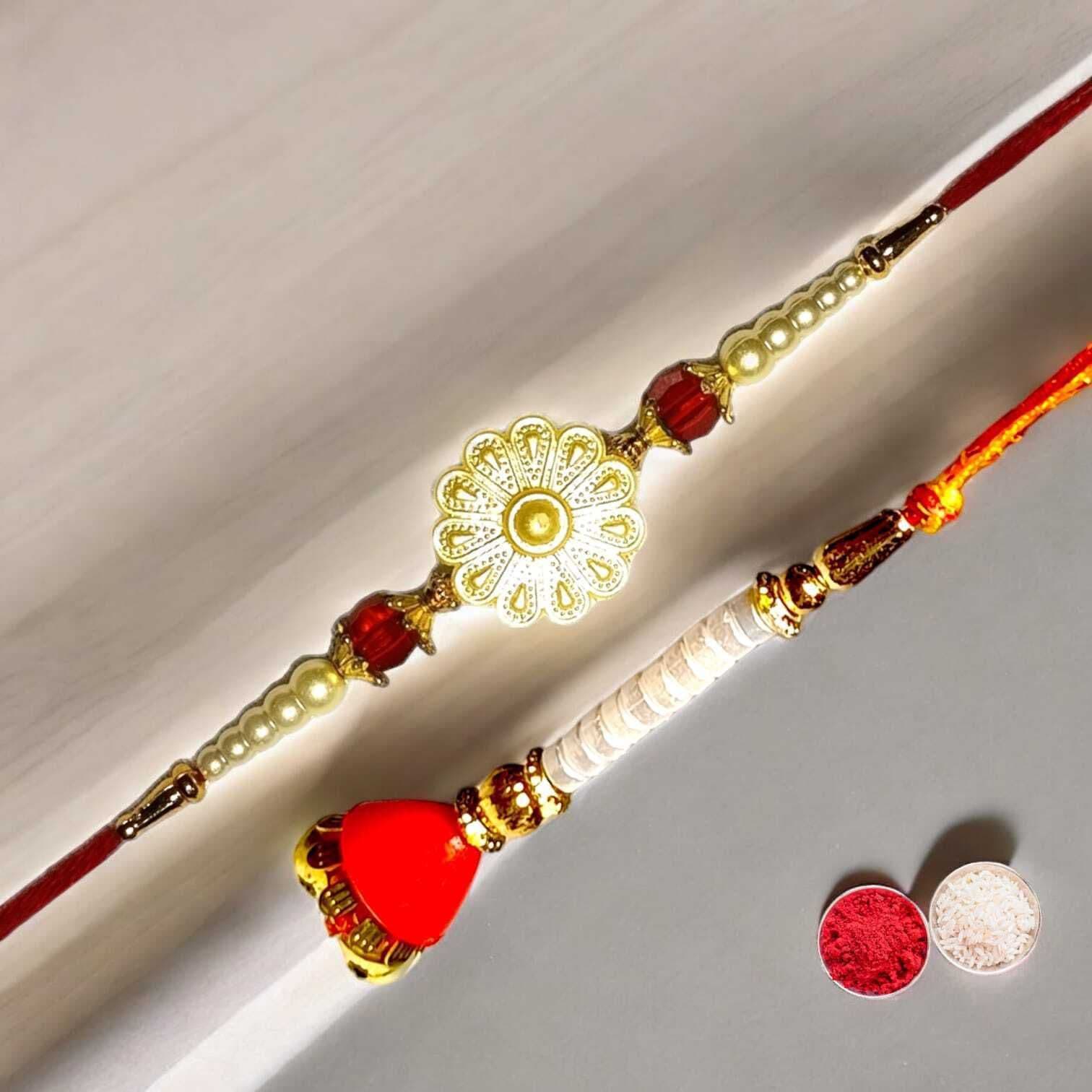 SUNINOW Bhaiya Bhabhi RS-07 Zardosi Rakhi  Set (1 rakhi for brother , 1 rakhi for bhabhi)