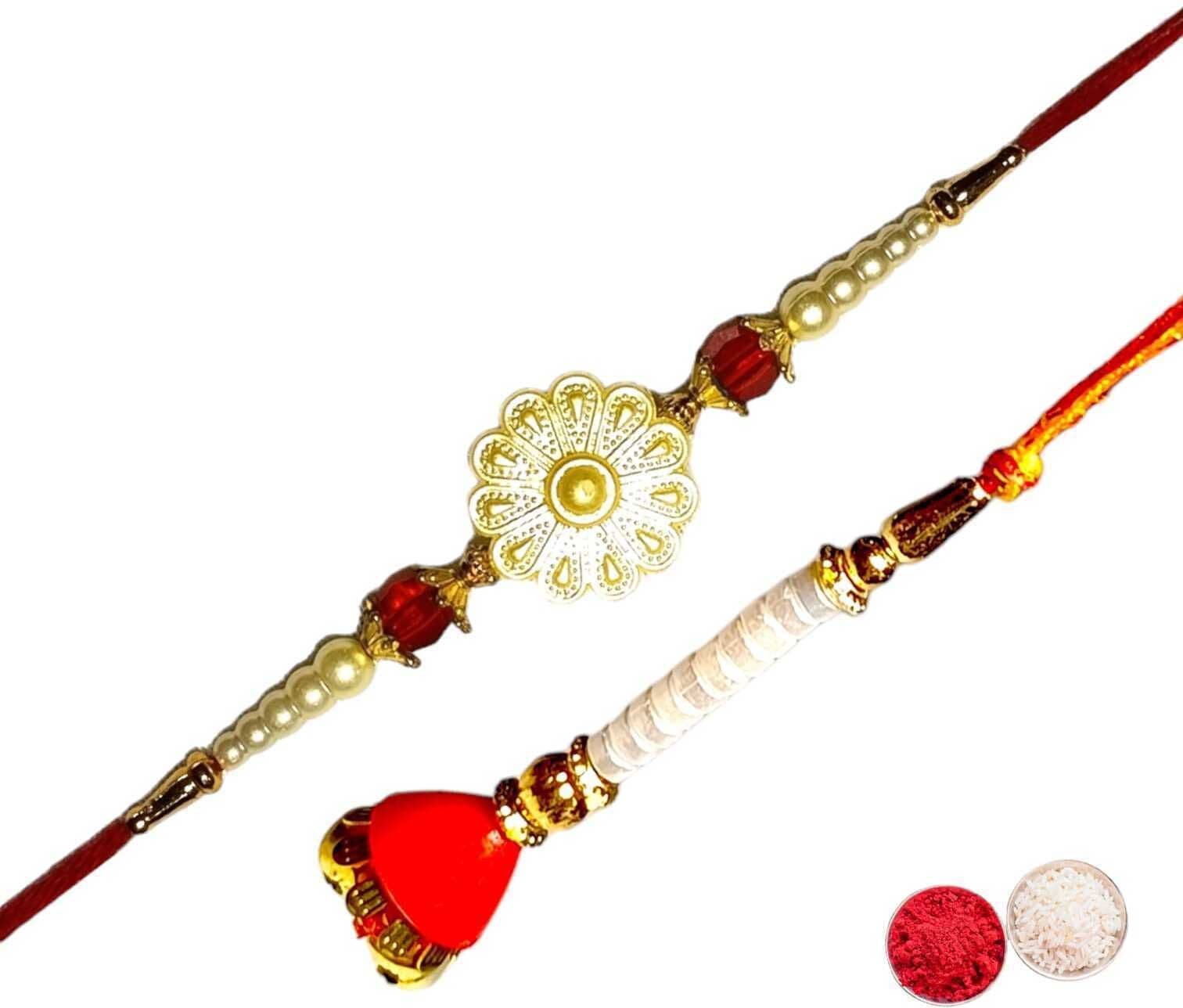 SUNINOW Bhaiya Bhabhi RS-07 Zardosi Rakhi  Set (1 rakhi for brother , 1 rakhi for bhabhi)