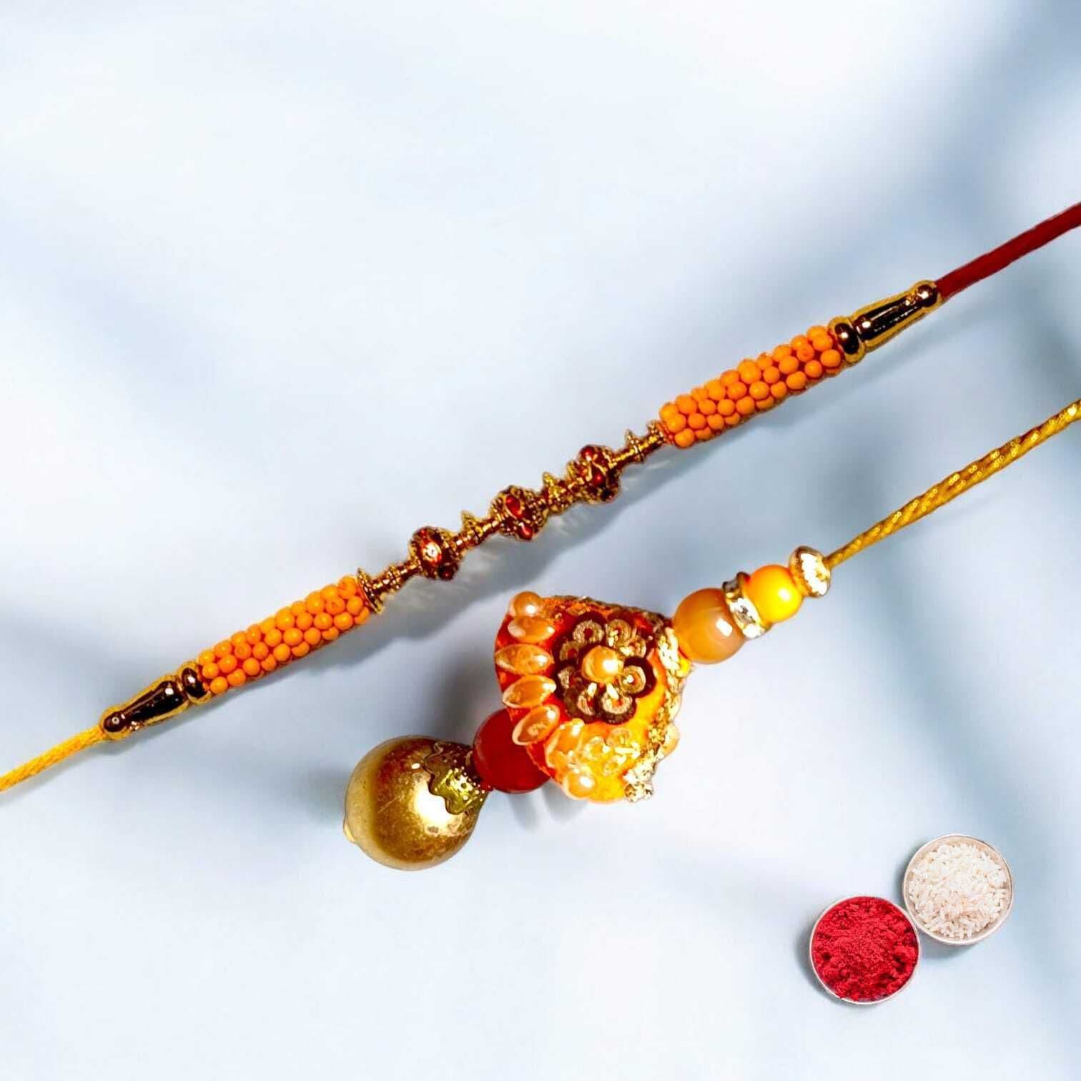 SUNINOW Bhaiya Bhabhi RS-21 Zardosi Rakhi  Set (1 rakhi for brother , 1 rakhi for bhabhi)