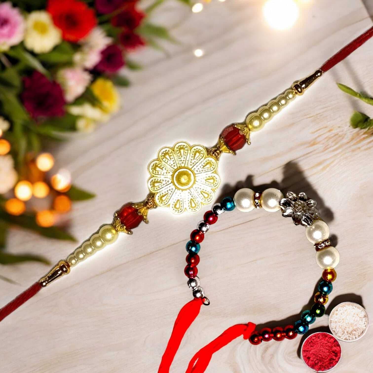 SUNINOW Bhaiya Bhabhi RS-06-K Zardosi Rakhi  Set (1 rakhi for brother , 1 rakhi for bhabhi)