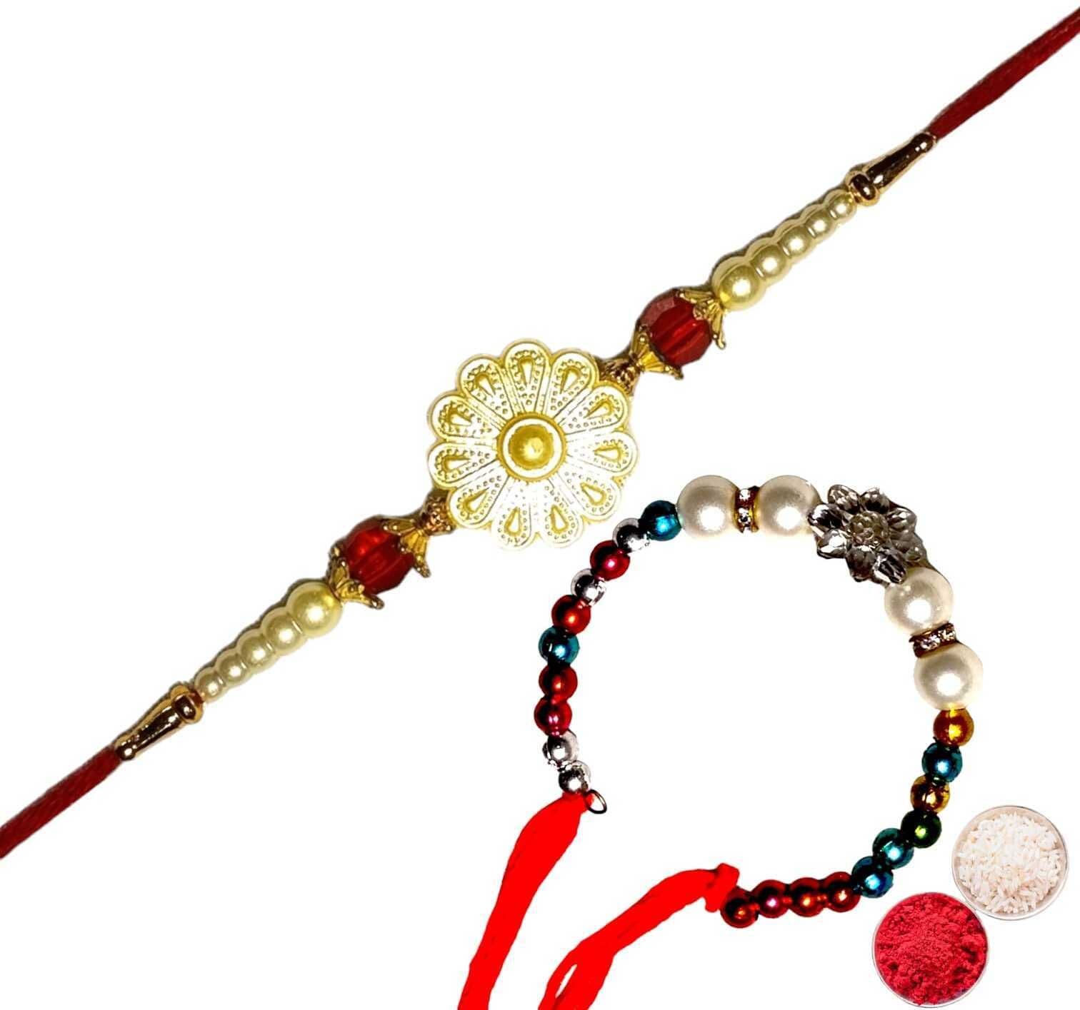 SUNINOW Bhaiya Bhabhi RS-06-K Zardosi Rakhi  Set (1 rakhi for brother , 1 rakhi for bhabhi)
