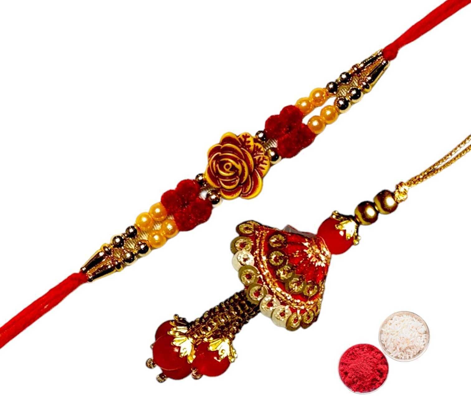 SUNINOW Bhaiya Bhabhi RS-20 Zardosi Rakhi  Set (1 rakhi for brother , 1 rakhi for bhabhi)