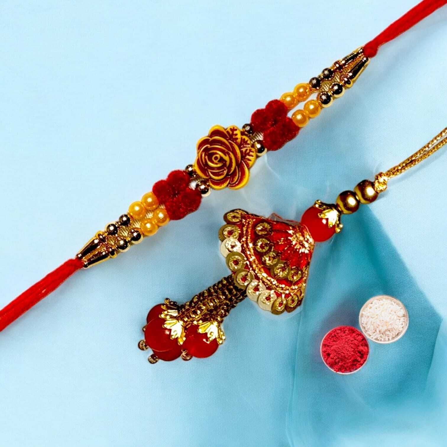SUNINOW Bhaiya Bhabhi RS-20 Zardosi Rakhi  Set (1 rakhi for brother , 1 rakhi for bhabhi)
