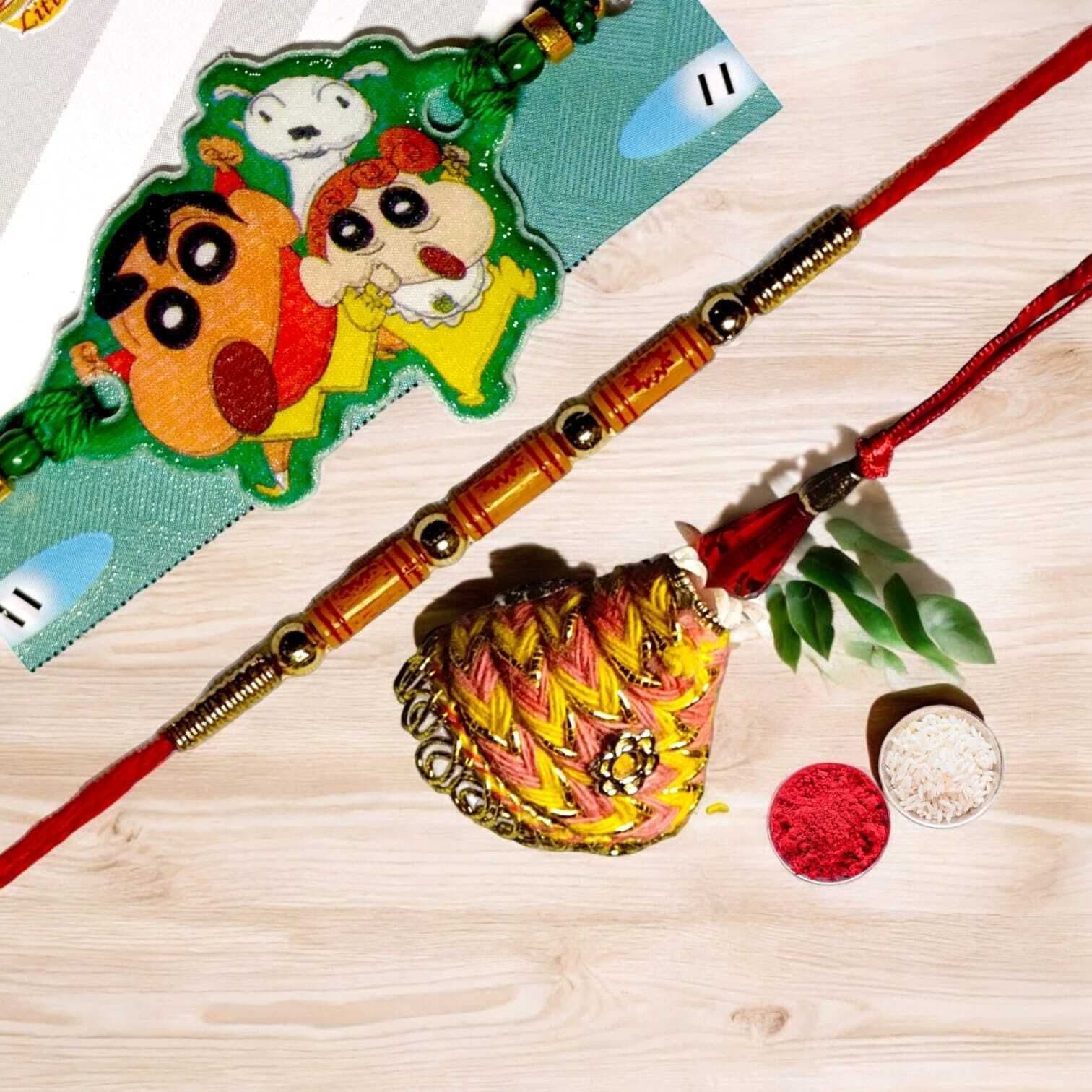 SUNINOW Bhaiya Bhabhi sh-l-r-bbk-07 Pearl Rakhi  Set (1 rakhi for brother ; 1 rakhi for bhabhi ; 1 rakhi for kids)