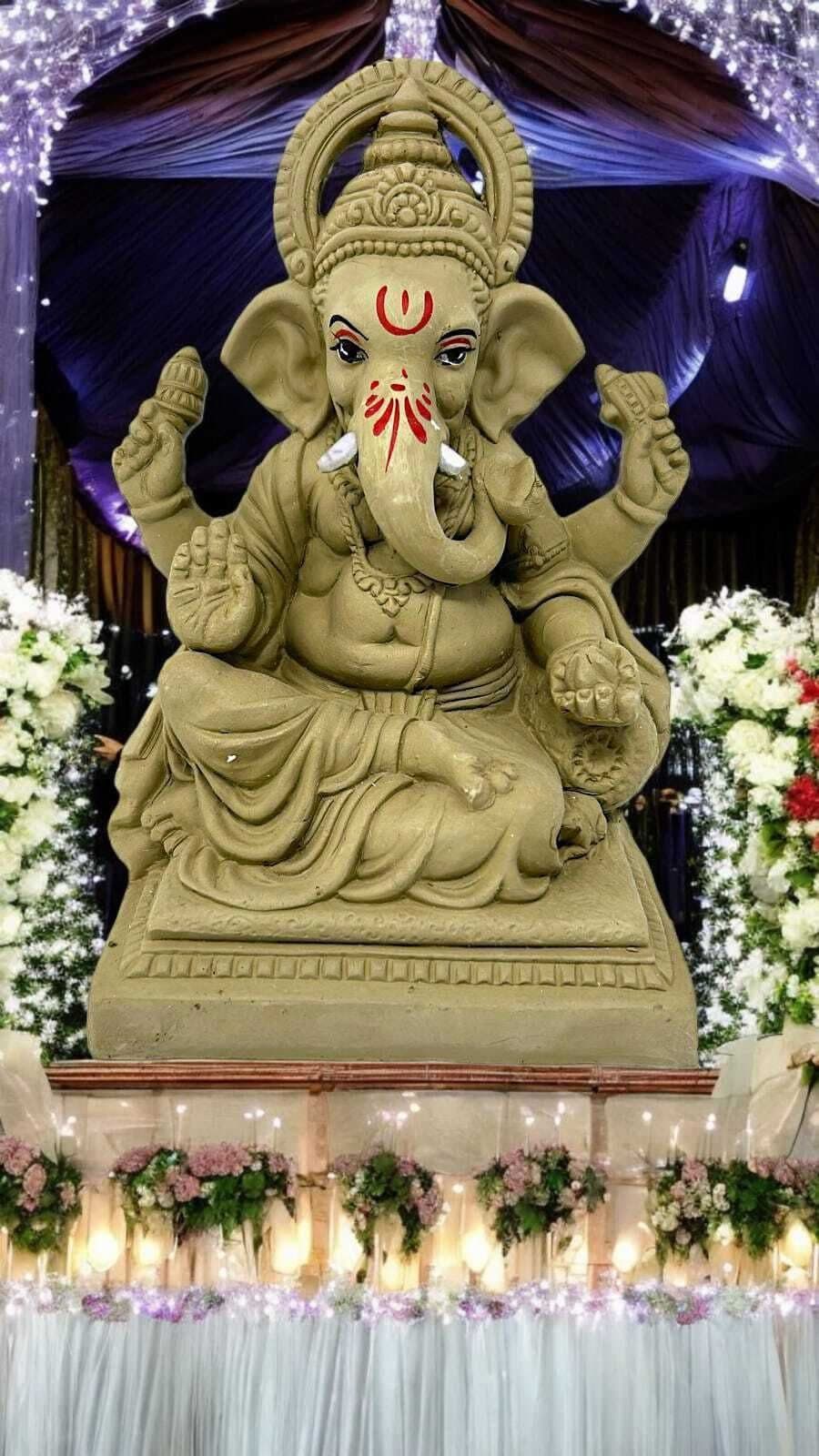 Suninow Eco Friendly Clay Ganesh Idol for Ganesh Chaturthi – 8.3 Inch