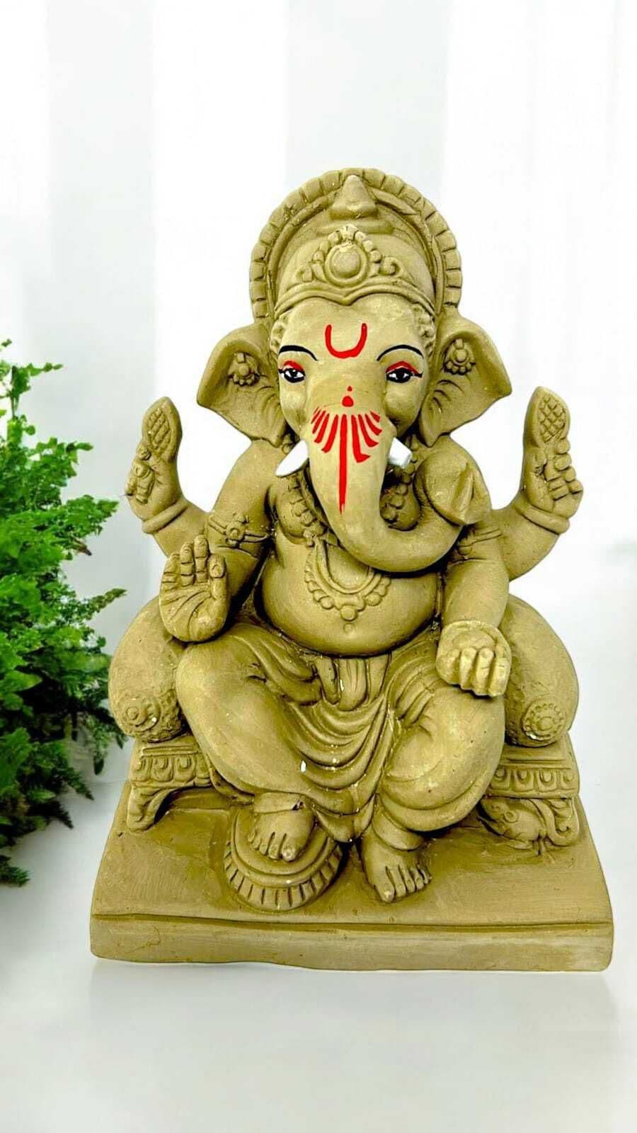 Suninow Eco Friendly Clay Ganesh Idol for Ganesh Chaturthi – 7.1 Inch (12cm Deep)