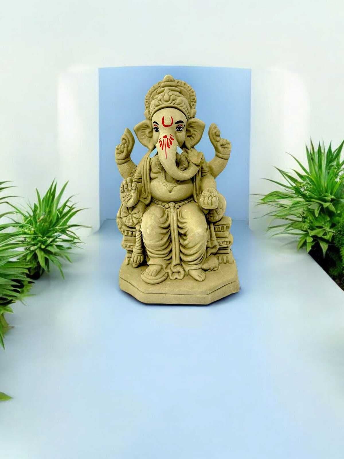 Suninow Eco Friendly Clay Ganesh Idol for Ganesh Chaturthi – Lalbagh Style, 7.1 Inch