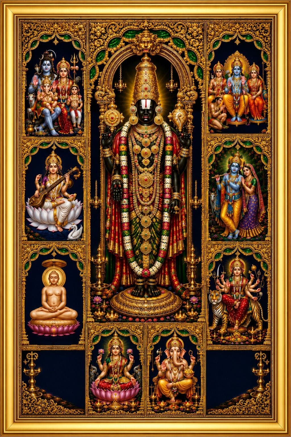 Tirupati Balaji Venkateswara Sarva Dev Darshan Religious Wall Art — 60x30 cm