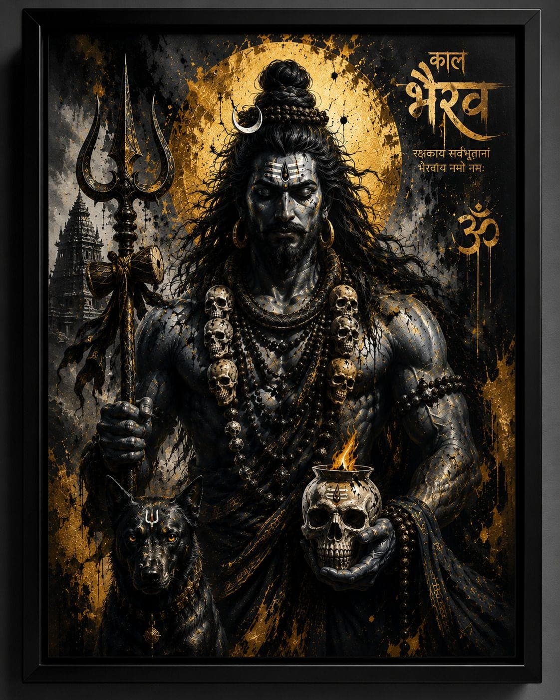 Kaal Bhairav Black Religious Frame for Pooja Room — 33x24 cm