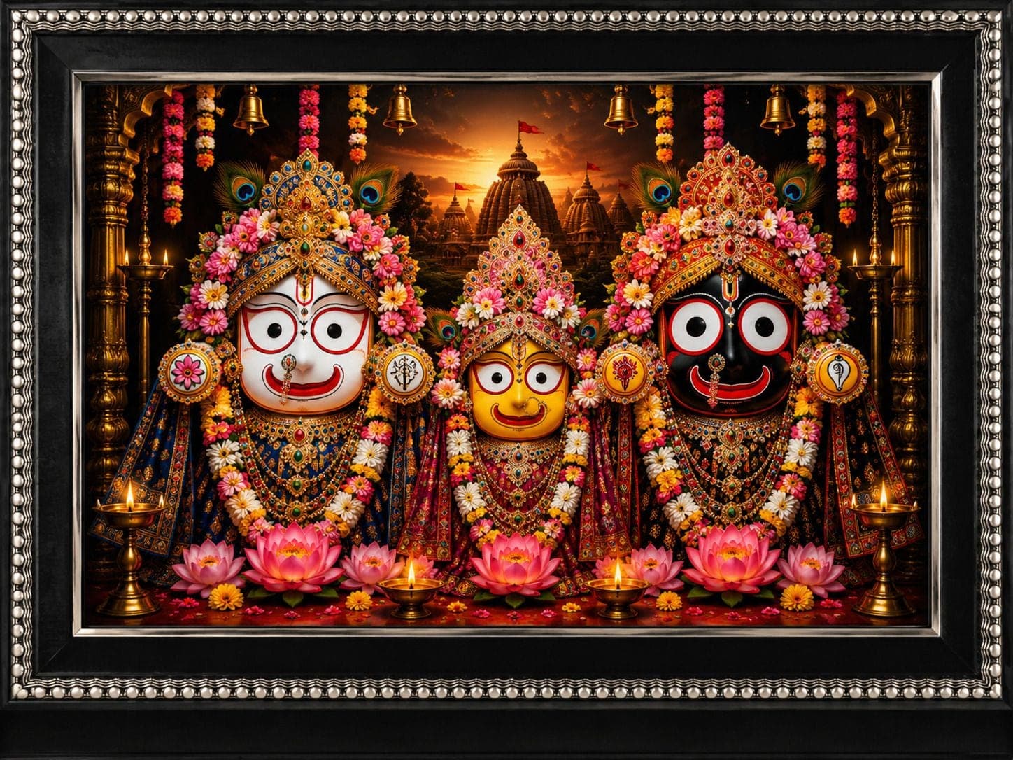 Jagannath Balabhadra Subhadra Framed Wall Photo — 24x19 cm