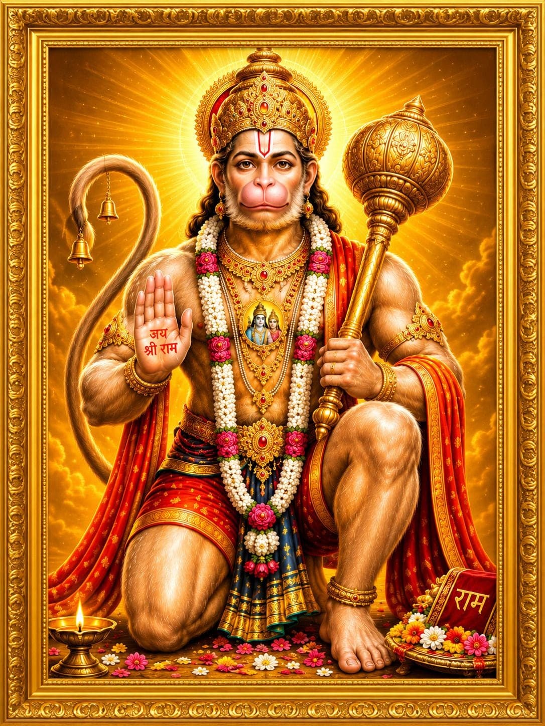 Lord Hanuman Ji Golden Frame Wall Photo — 24x19 cm