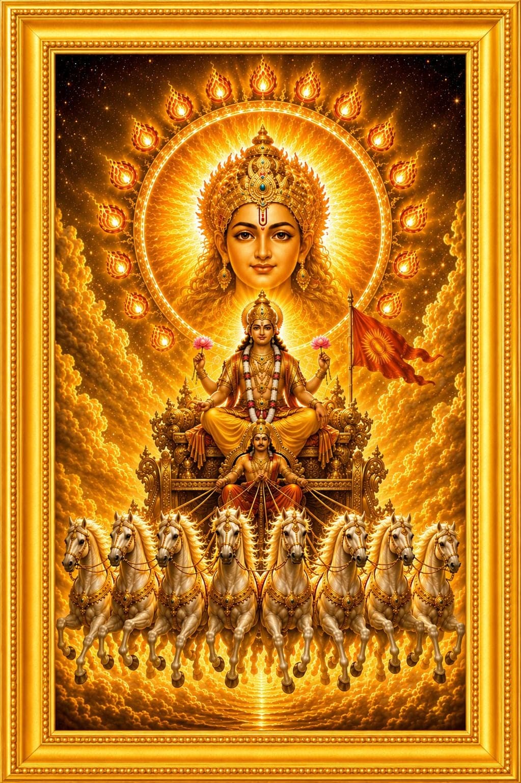 Surya Dev Wall Photo Frame | Lord Surya Narayan 7 Horses — 24x19 cm