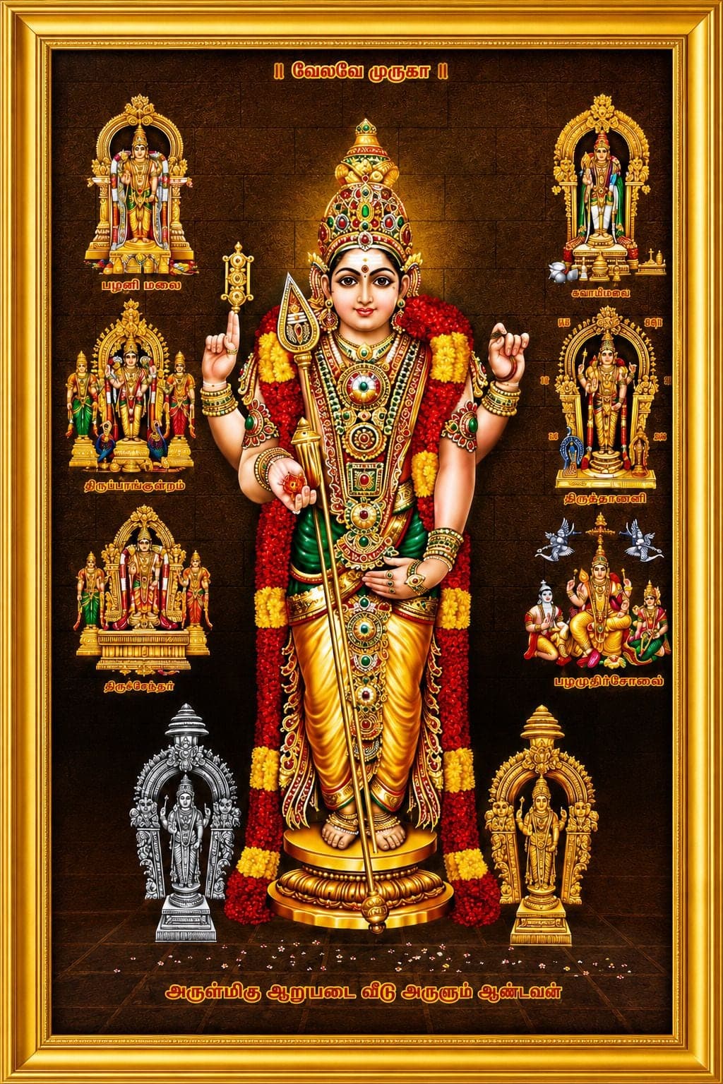 Lord Murugan / Kartikeya Swami Arupadai Veedu Religious Photo Frame — 24x19 cm (2)