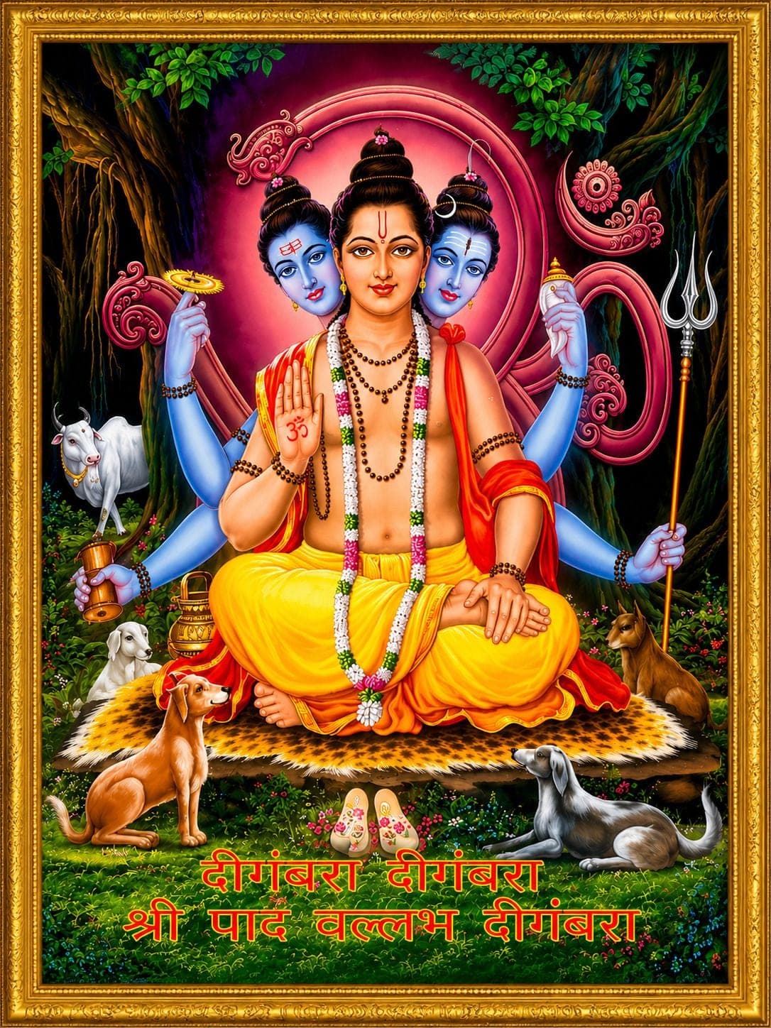 Shri Pada Vallabha Dattatreya Ji Golden Frame Wall Photo — 24x19 cm