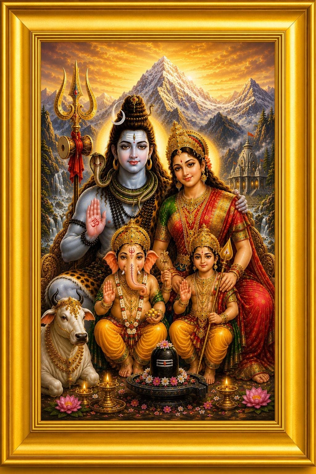 Shiv Parivar Golden Frame Wall Photo for Pooja Room — 24x19 cm