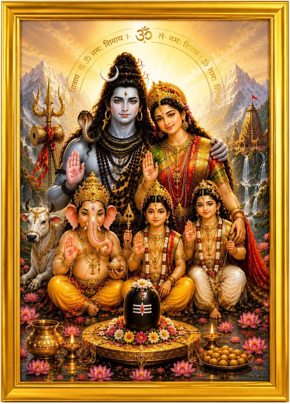 Shiv Parivar MDF Sublimation Photo Frame 6x8 Inch with Plain Golden Frame — 24x19 cm