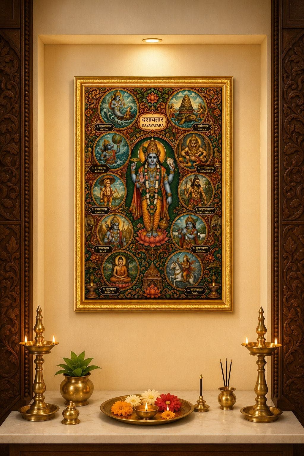 Dasavatara MDF Sublimation Photo Frame with Golden Frame — 24x19 cm