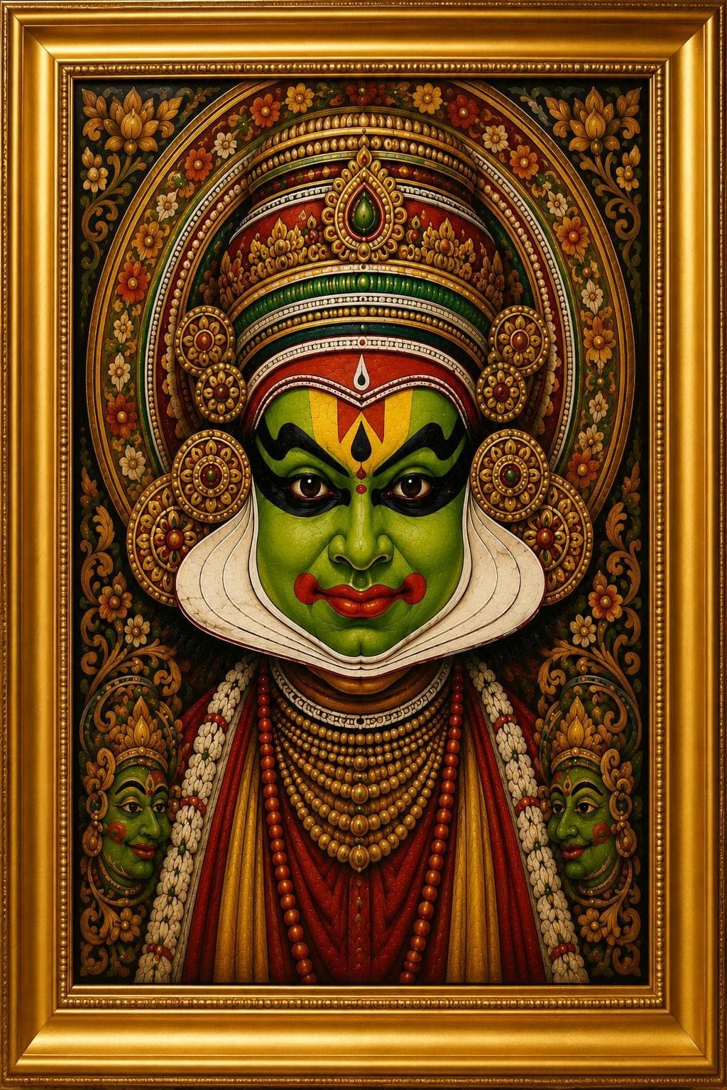 Kathakali Wall Painting with Golden Frame — 24x19 cm