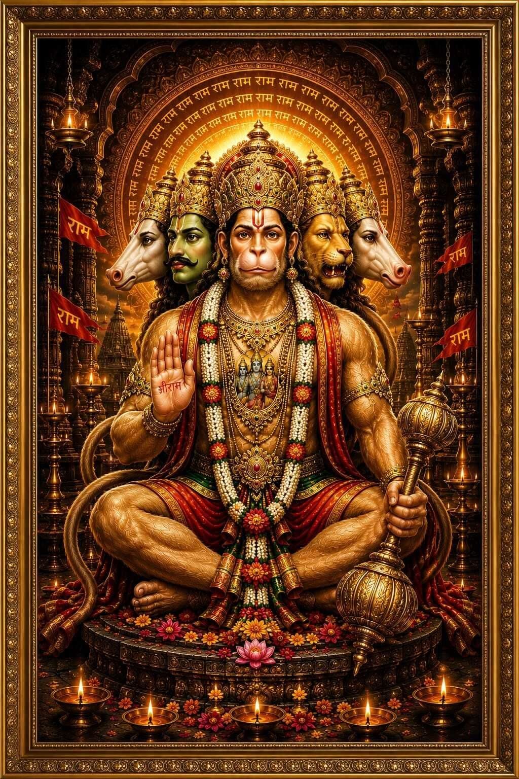 Panchmukhi Hanuman Ji Wall Frame mdf 8x12 Inch — 12x7 inch