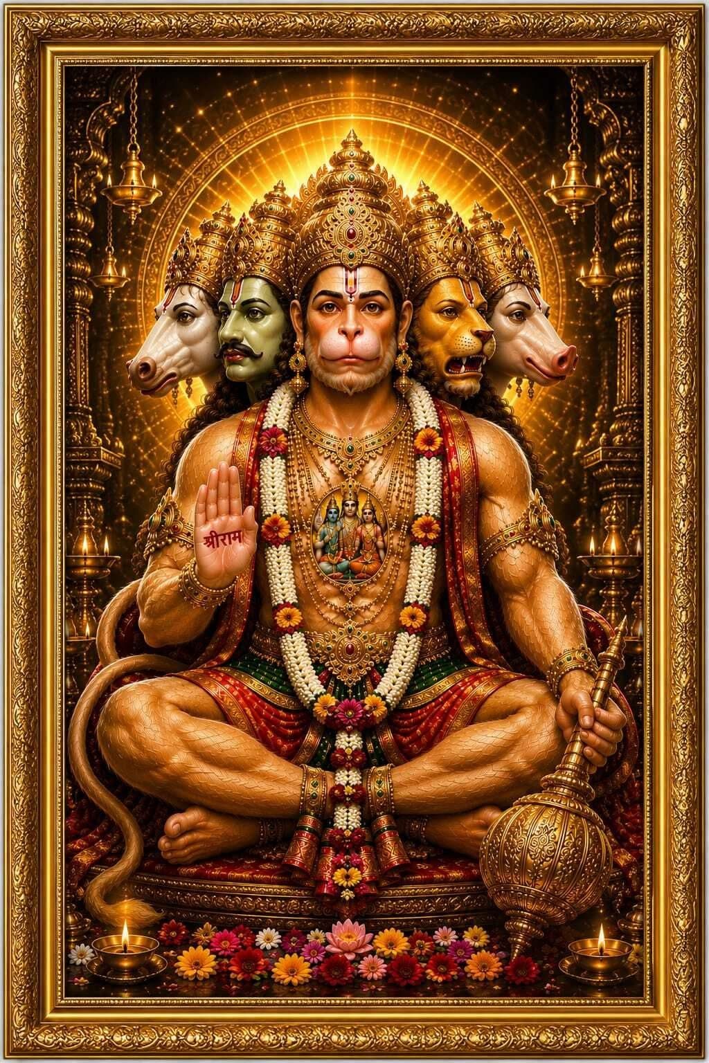 Panchmukhi Hanuman Ji Wall Frame mdf 18x24 Inch — 24x18 inch