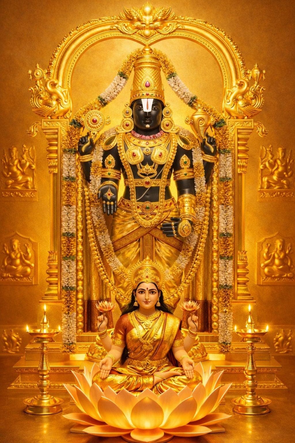 Tirupati Balaji Lord Venkateswara with Goddess Lakshmi Metal Wall 30x60 cm Religious Photo Frame — 60x30 cm
