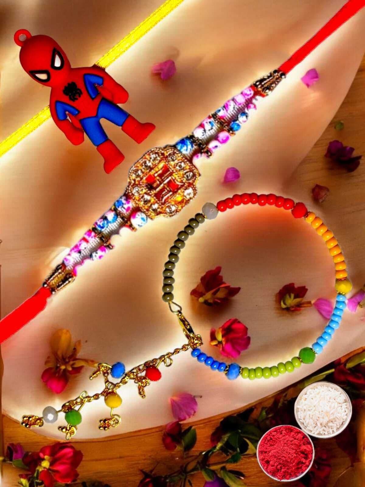 SUNINOW Bhaiya Bhabhi bbk-41 Assorted Rakhi Set (3 rakhi)