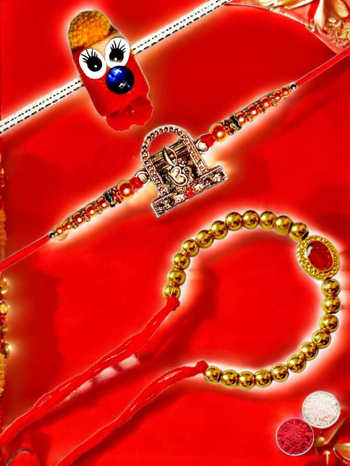 SUNINOW Bhaiya Bhabhi bbk-37 Assorted Rakhi Set (3 rakhi)