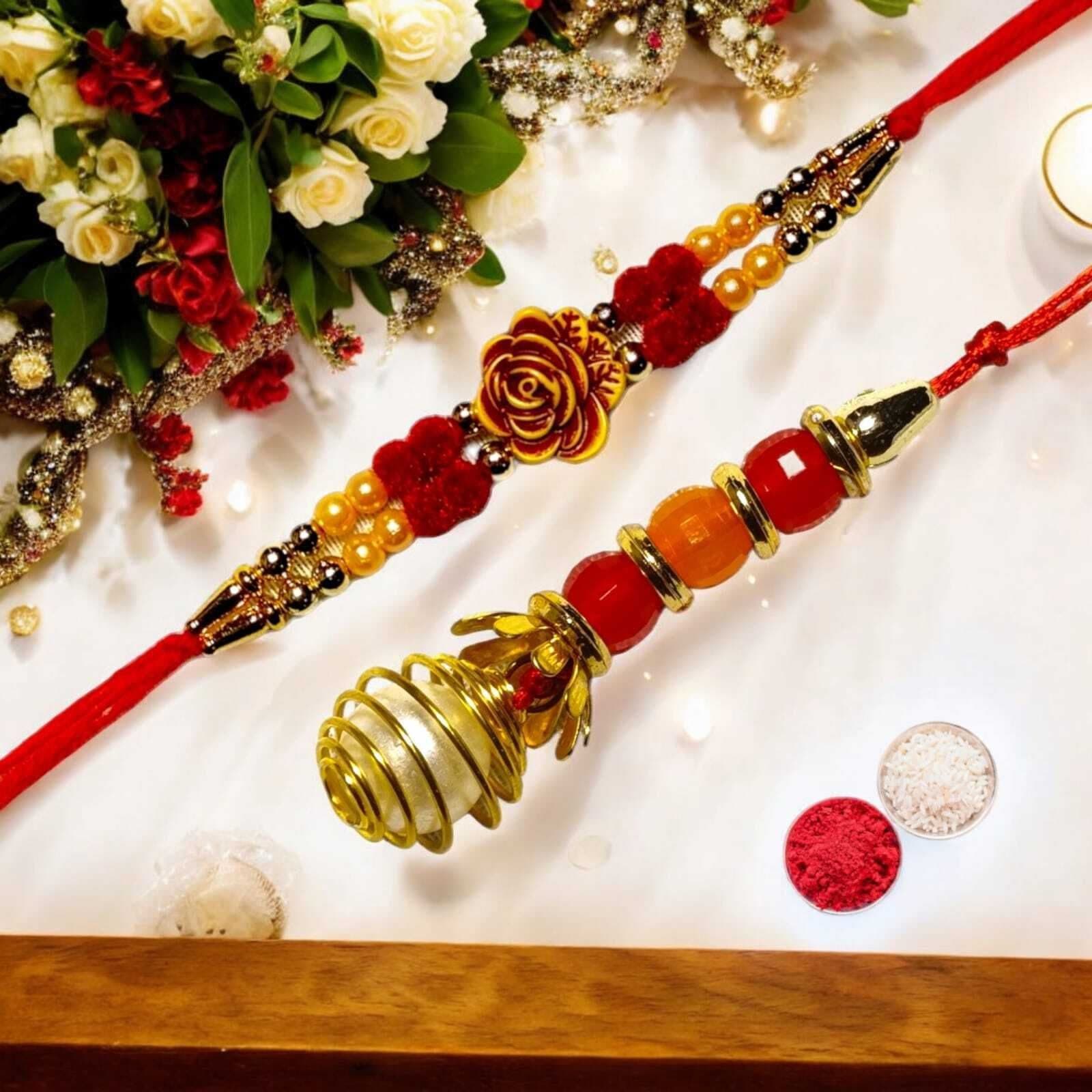 SUNINOW Bhaiya Bhabhi RS-19 Zardosi Rakhi Set (1 rakhi for brother , 1 rakhi for bhabhi)