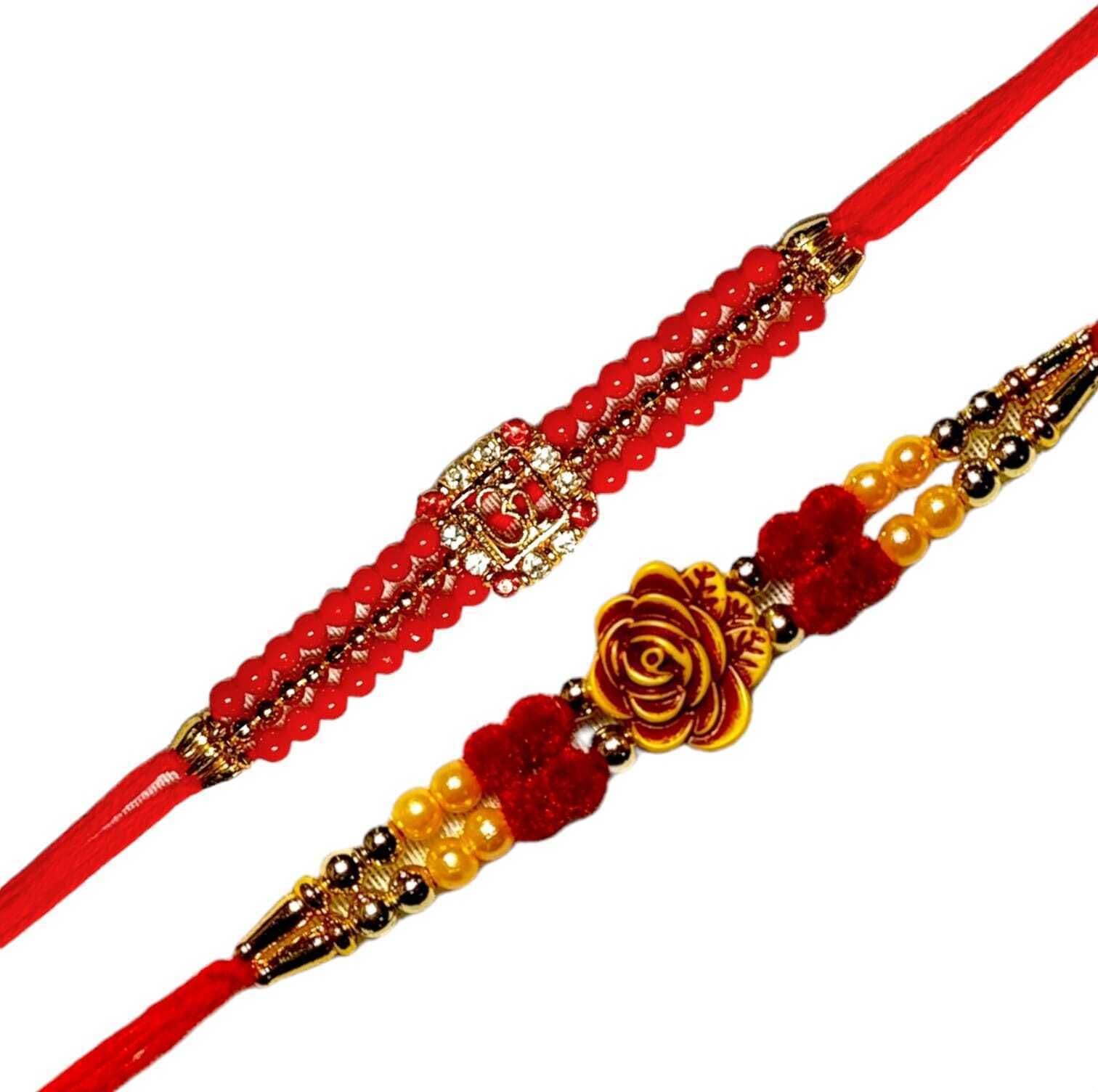 SUNINOW Bhaiya Bhabhi RS-17 Zardosi Rakhi Set (1 rakhi for brother , 1 rakhi for bhabhi)