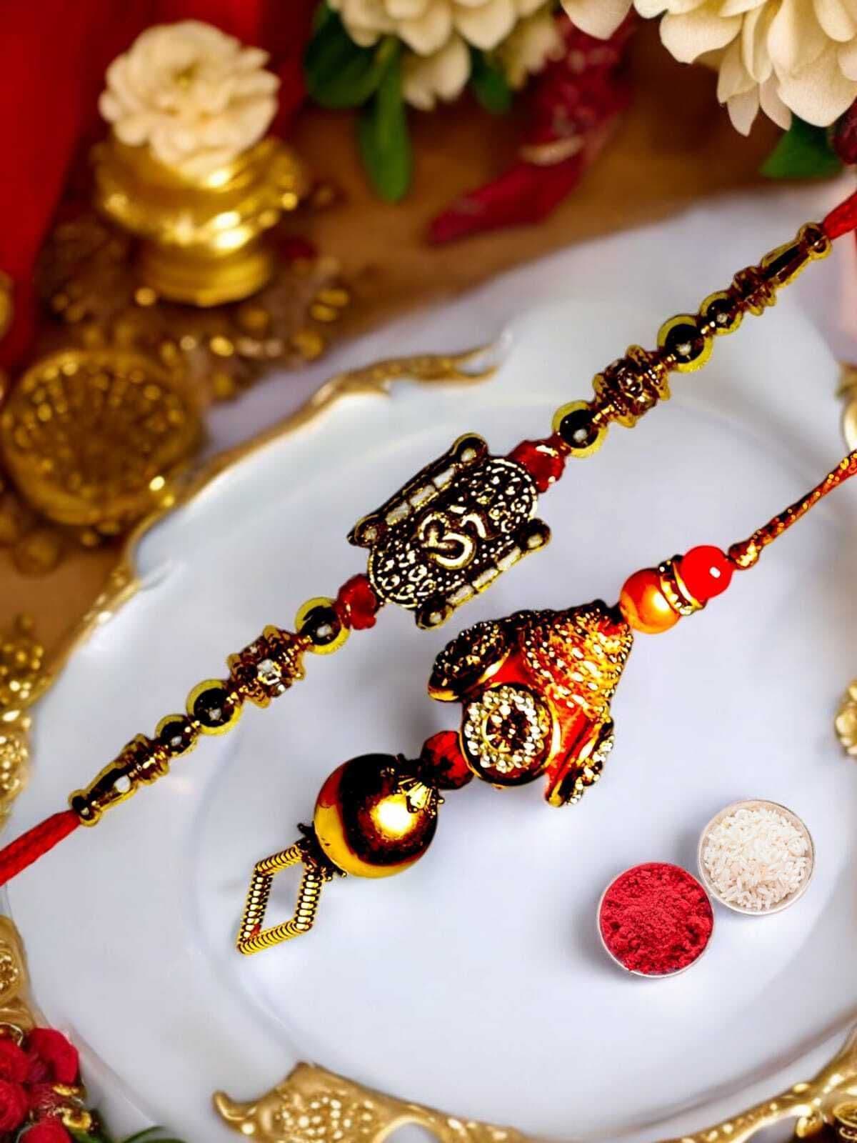 SUNINOW Bhaiya Bhabhi RS-15 Zardosi Rakhi Set (1 rakhi for brother , 1 rakhi for bhabhi)