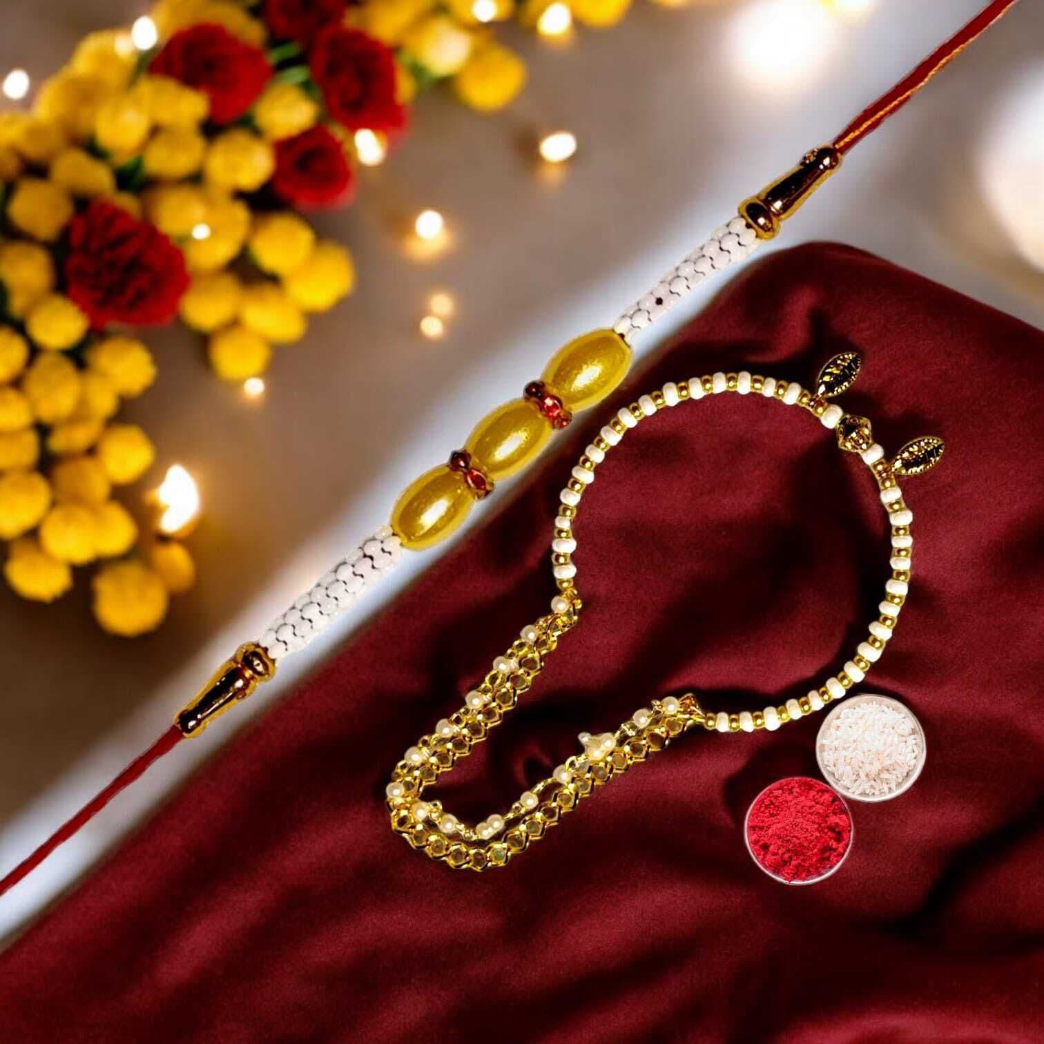SUNINOW Bhaiya Bhabhi RS-09-K Zardosi Rakhi Set (1 rakhi for brother , 1 rakhi for bhabhi)