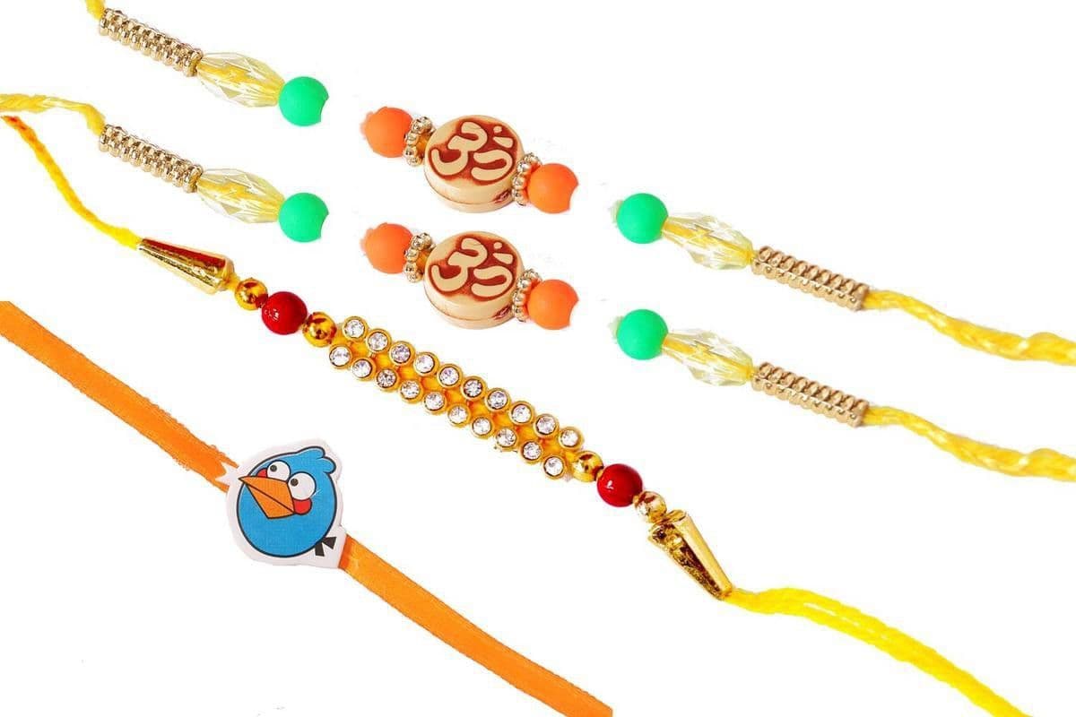 SUNINOW Bhaiya Bhabhi SRCOMBO063 Assorted Rakhi Set (4 RAKHI SET)