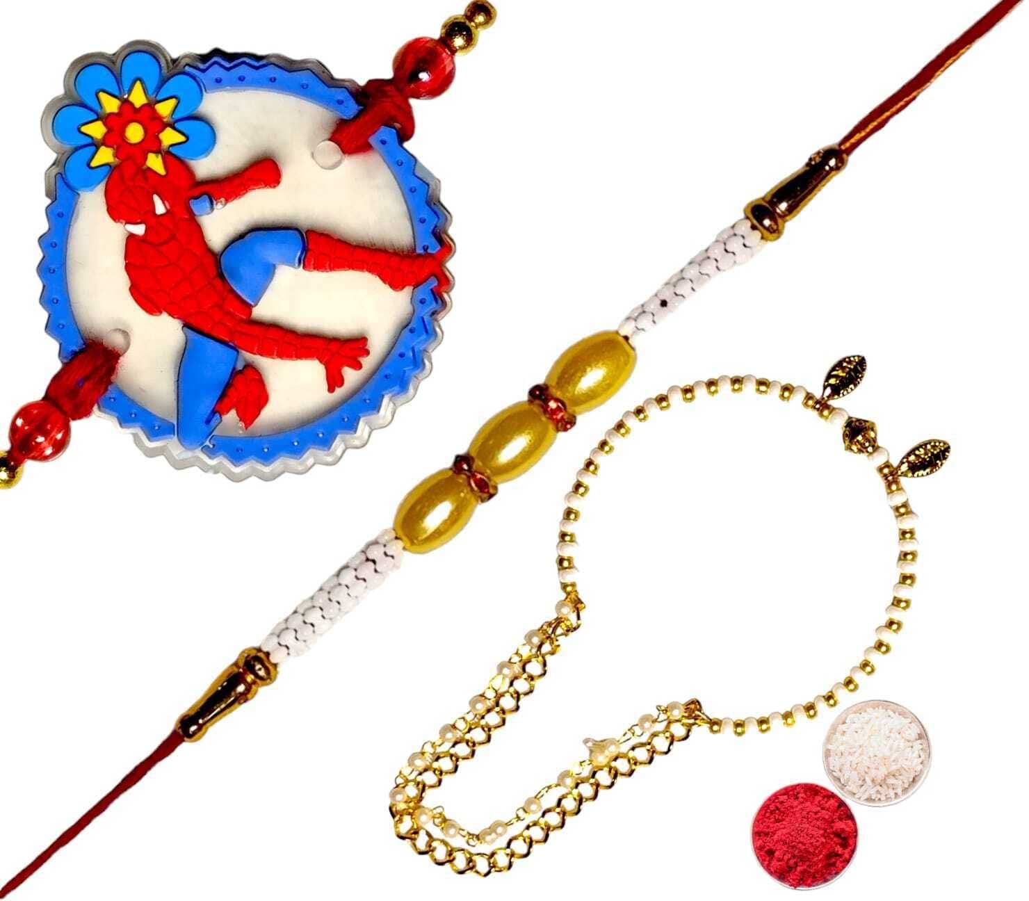 SUNINOW Bhaiya Bhabhi bbk-08-spider Pearl Rakhi Set (1 rakhi for brother ; 1 rakhi for bhabhi ; 1 rakhi for kids)