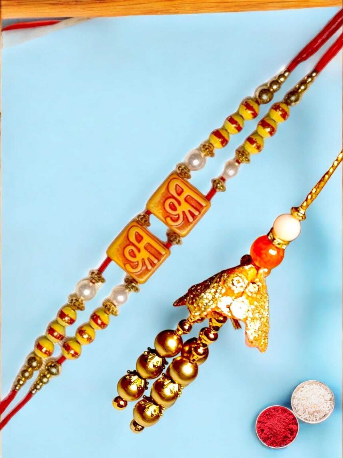 SUNINOW Bhaiya Bhabhi RS-24 Zardosi Rakhi Set (1 rakhi for brother , 1 rakhi for bhabhi)