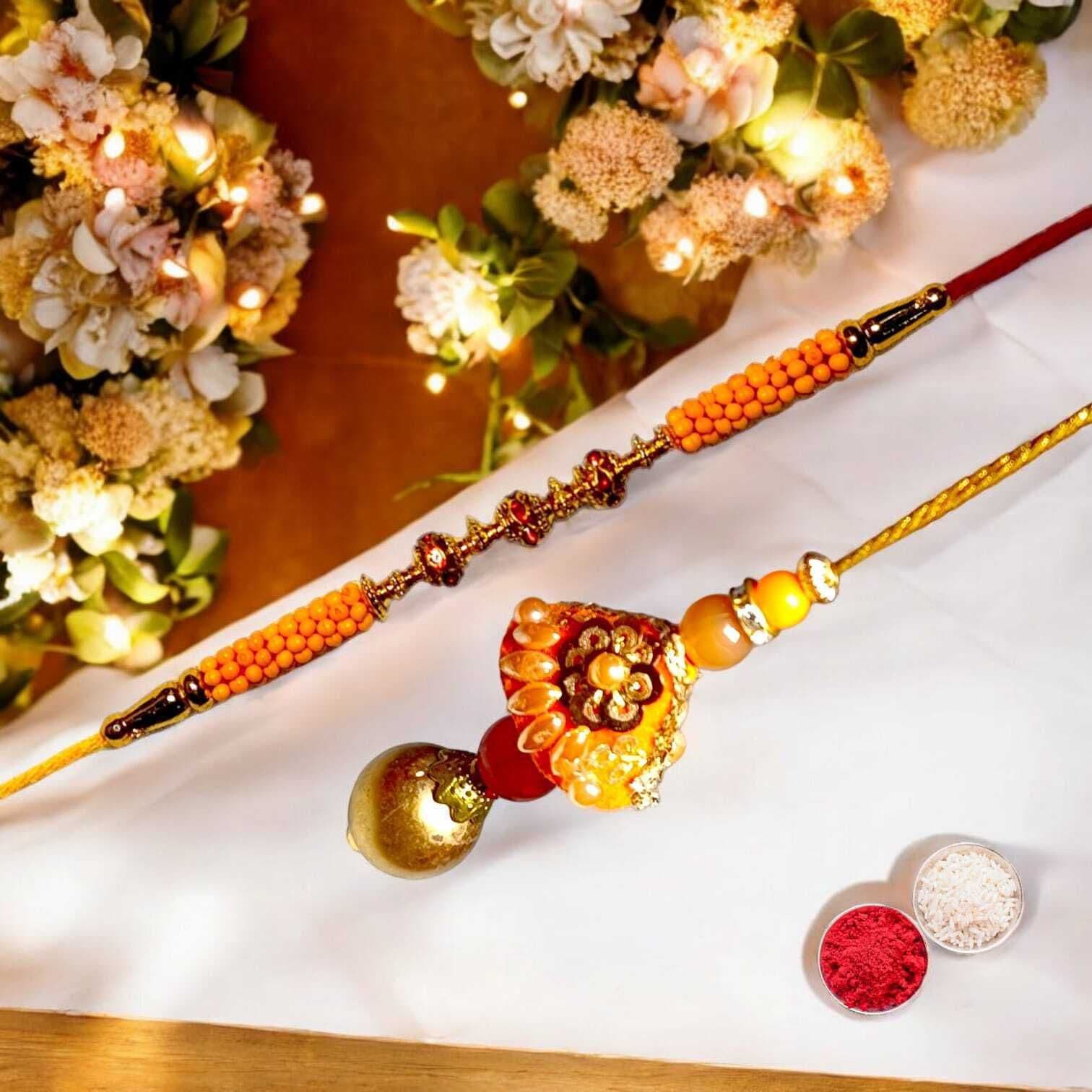 SUNINOW Bhaiya Bhabhi RS-21 Zardosi Rakhi Set (1 rakhi for brother , 1 rakhi for bhabhi)