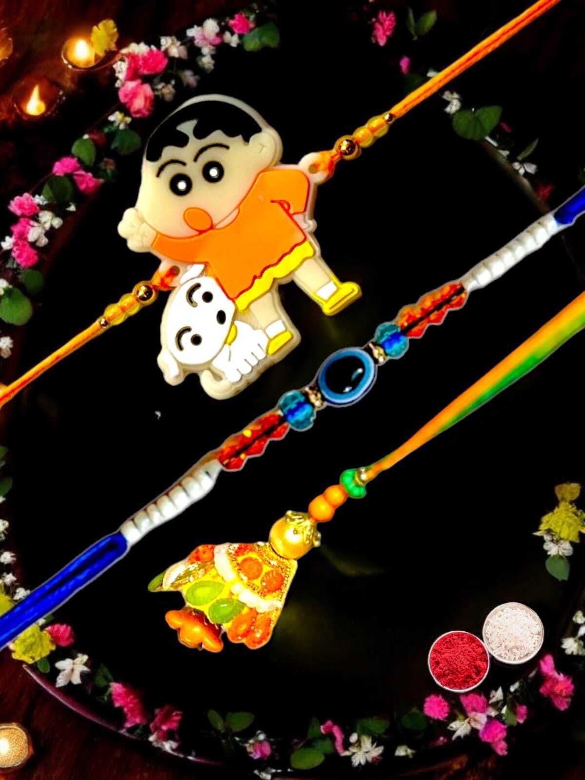 SUNINOW Bhaiya Bhabhi BBK51 Assorted Rakhi Set (1 RAKHI FOR BROTHER, RAKHI FOR BHABHI, RAKHI FOR KIDS, ROLI)