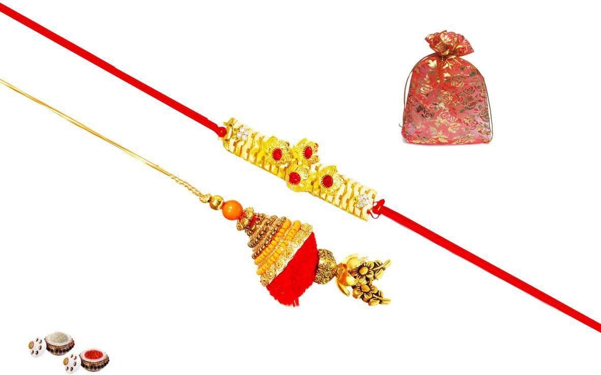 SUNINOW Bhaiya Bhabhi PREMIUM047 Assorted Rakhi Set (1RAKHI SET,ROLI CHWAL,POTLI)
