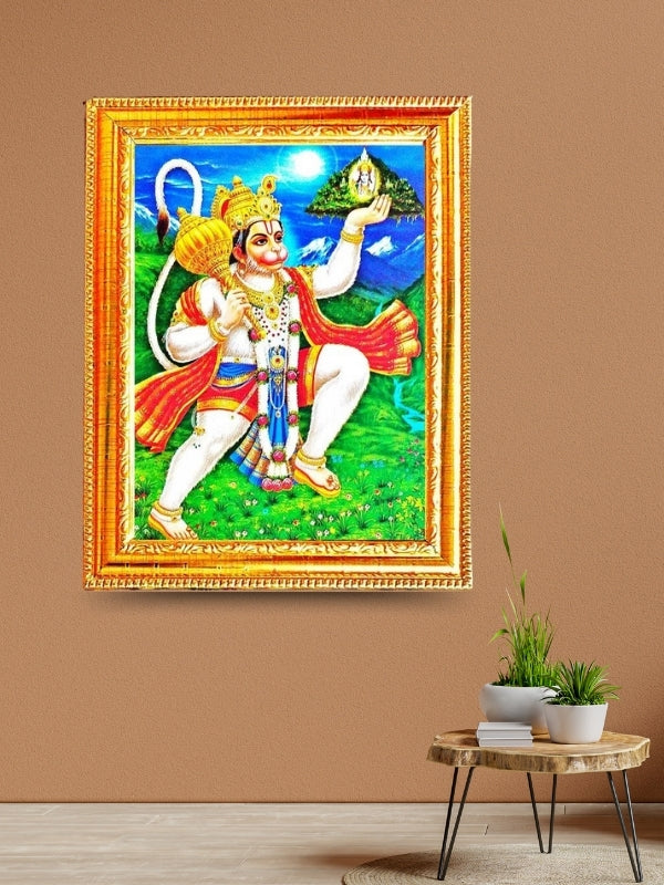 Photo & Frame Lord Hanuman Carrying Sanjeevani | Bajrang Bali Hanuman Ji | God Photo With Frame