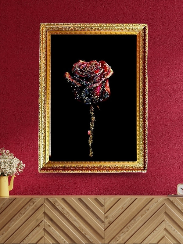 SUNINOW Crystal Red rose painting for wall deoration Embossed 18 inch x 12 inch Painting (With Frame)