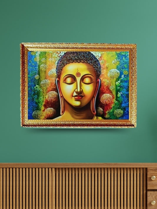 SUNINOW Crystal Buddha painting for wall deoration Embossed 18 inch x 12 inch Painting (With Frame)