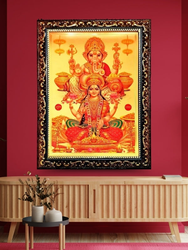 Photo & Frame Laxmi Ganesh Photo With Brown Frame |