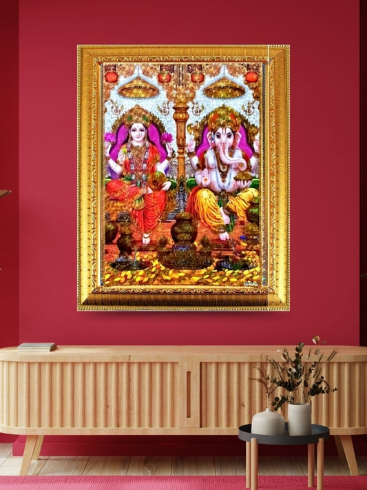 Photo & Frame Laxmi Ganesh   | God  s | Hindu God Photo | Bhagwan Photo | Small Size Photo Of 7X 5 Inch