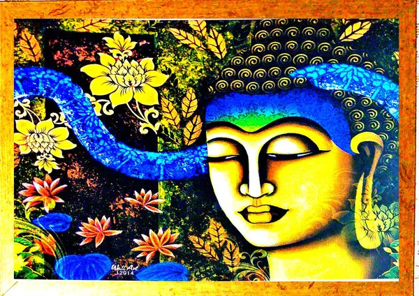 Photo & Frame Buddha Wall Hanging Digital Reprint 12.5 Inch X 18.5 Inch Painting (With Frame)