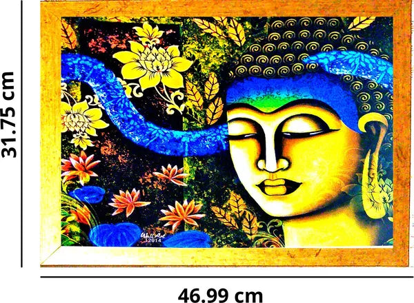 Photo & Frame Buddha Wall Hanging Digital Reprint 12.5 Inch X 18.5 Inch Painting (With Frame)