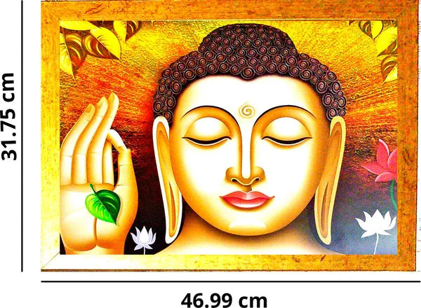 Photo & Frame Buddha Wall Hanging Digital Reprint 12.5 Inch X 18.5 Inch Painting (With Frame, Pack Of 3)