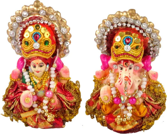 Laxmi Ganesh Murti | Idol For Diwali Gift |Ganesh Laxmi Murti Decorative Showpiece - 11 Cm (Terracotta, Multicolor)