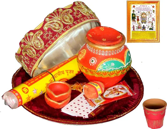 Karwa Chauth Pooja Thali Set|Karwachauth Thali Set |Karwa Chauth Thali Terracotta (12 Pieces, Multicolor)