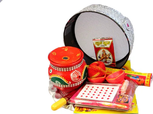 Karwa Chauth Thali Set | Karwachauth Pooja Thali Set Silver Plated (27 Pieces, Multicolor)