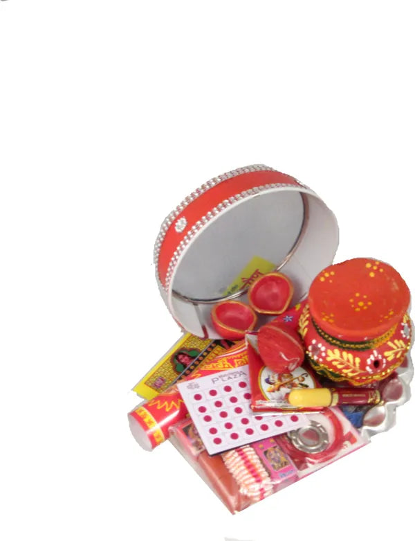 Karwachauth Thali Set Silver Plated (Multicolor)